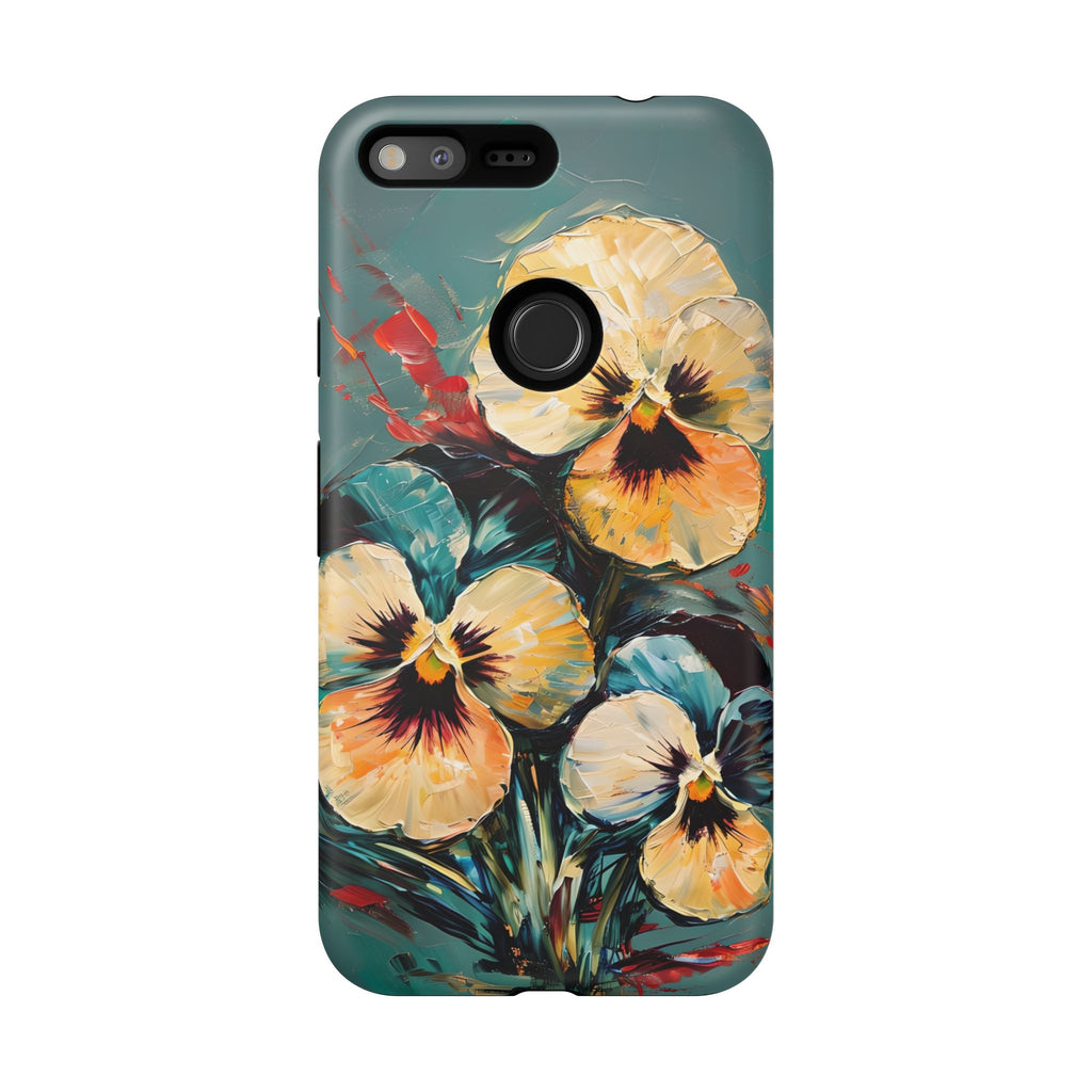 Golden Pansy Cascade Tough Case for Google Pixel XL - Floral Artistic Shockproof Cover, Elegant Protective Phone Case