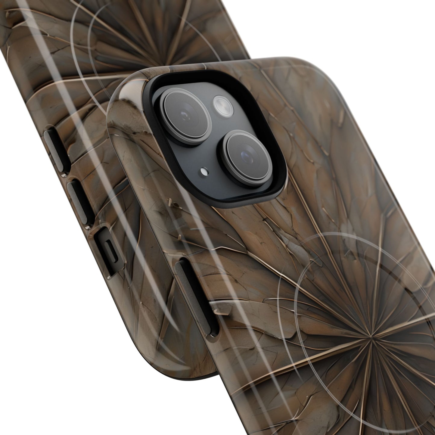 Angled view of Earthstone Mandala earthy geometric iPhone MagSafe protective case