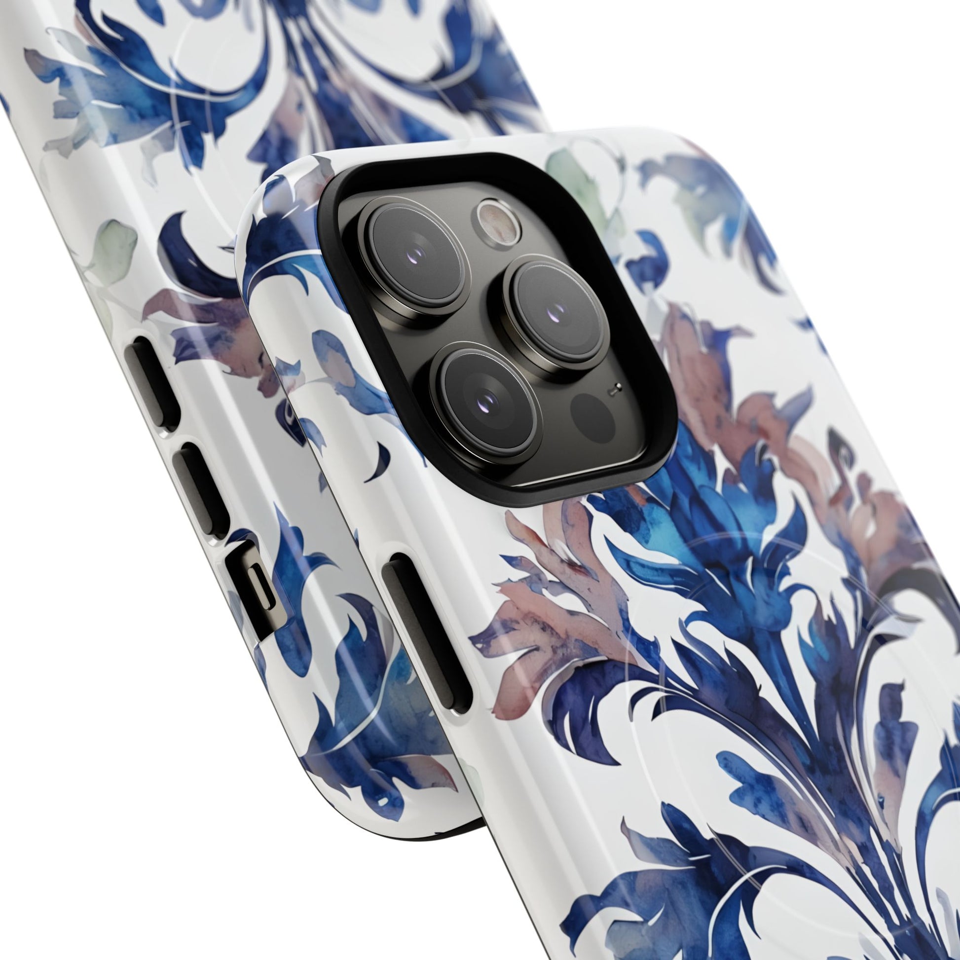 Delft Reverie - Elegant Blue & White iPhone 14 Pro Max MagSafe Phone Case - Dutch Delftware-Inspired Floral Design