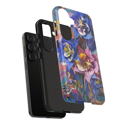 Blue Columbine Carnivale - Artistic Floral & Butterfly Samsung Ultra Tough Phone Case - Vibrant Botanical Design