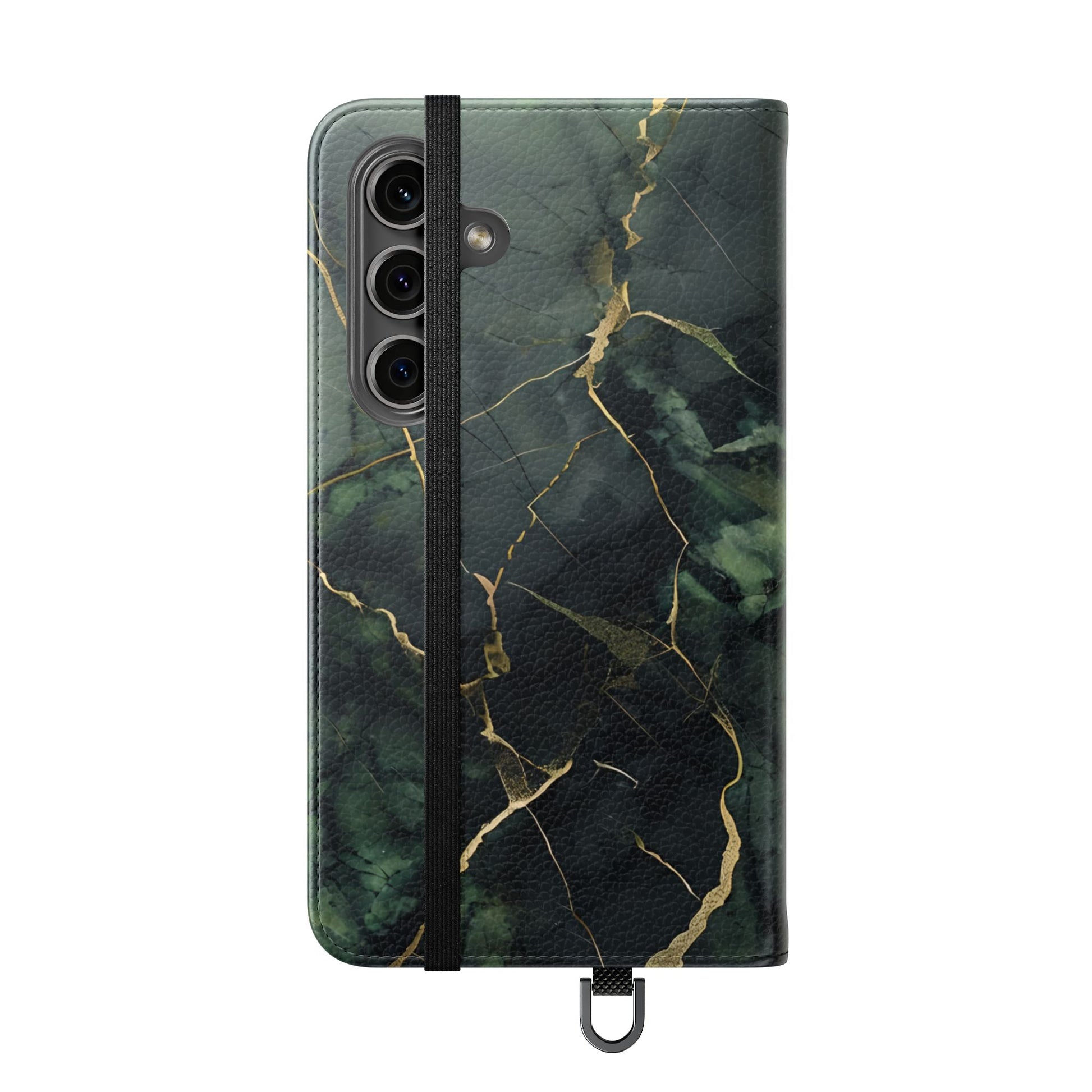Verdant Vein - Flip Phone Case for Samsung Galaxy S24 - Green and Gold Marble Design