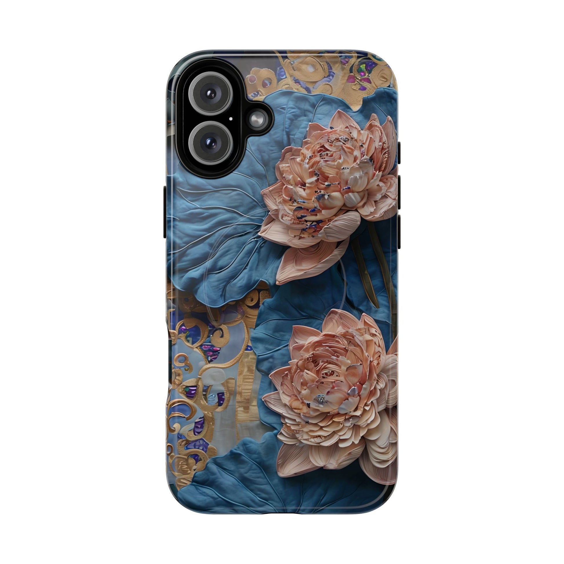 Peony Midnight Tapestry - iPhone 16 Plus - MagSafe Compatible - Elegant Blue & Blush Artful Phone Cover
