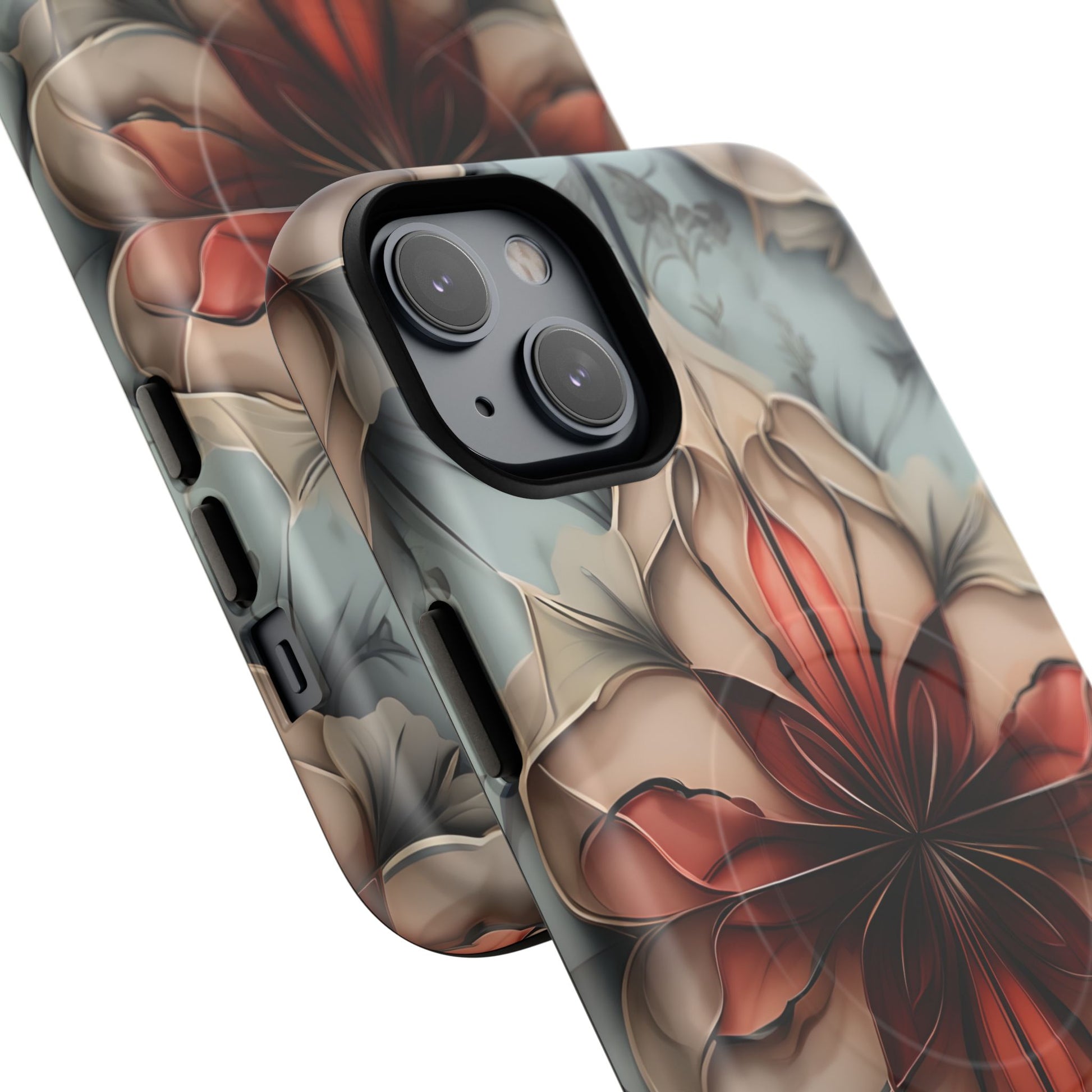 Ember Bloom - Kaleidoscope Collection Artistic Floral iPhone 14 Plus MagSafe Phone Case - Fiery Symmetrical Design