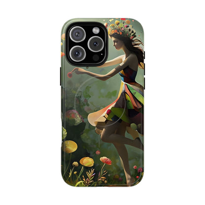 Dancing Wildflower Muse iPhone - Artistic Floral Fantasy Cover - MagSafe Compatible - Whimsical Nature-Inspired Protective Accessory