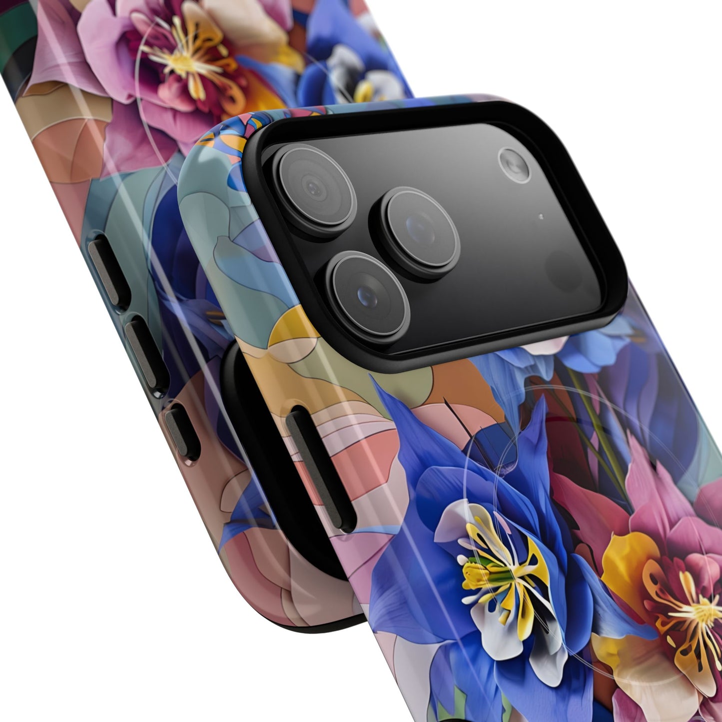 Blue Columbine Carnivale - Artistic Floral & Butterfly iPhone MagSafe Phone Case - Vibrant Botanical Design