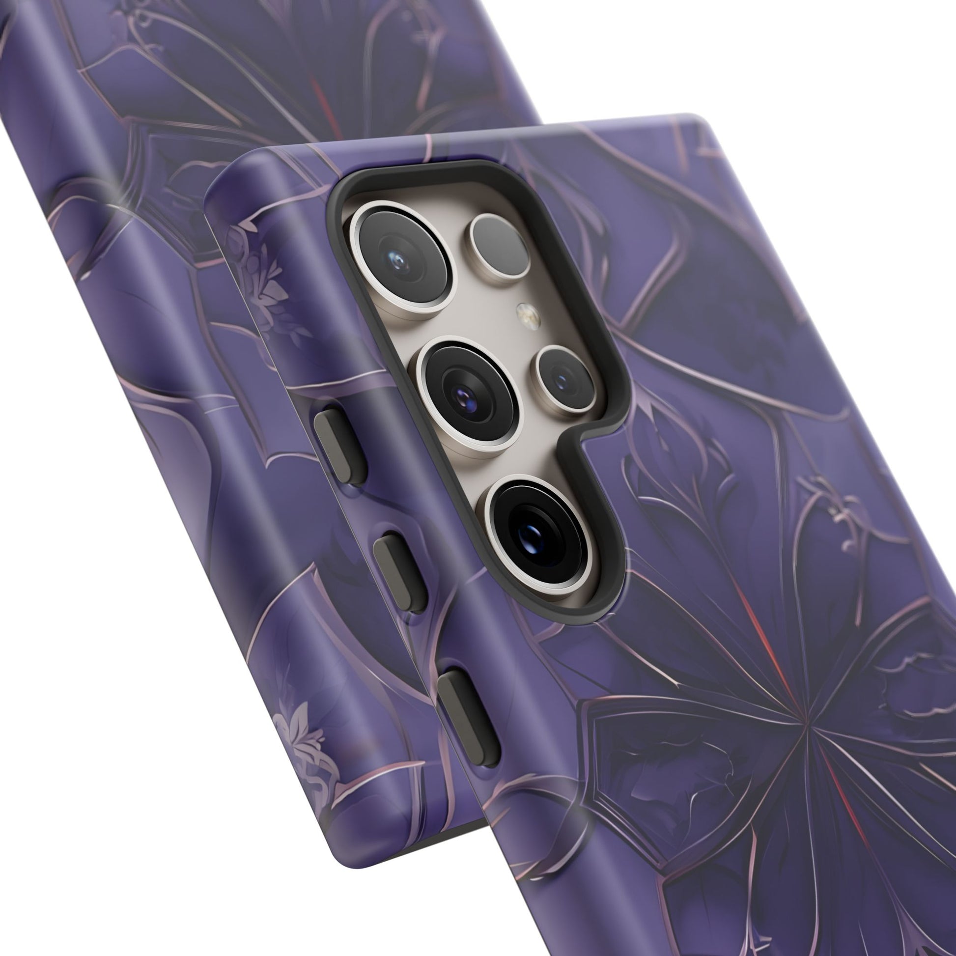 Violet Nebula - Kaleidoscope Collection Artistic Floral Burst - Samsung Galaxy S24 Ultra Tough Phone Case - Bold Purple Symmetrical Design