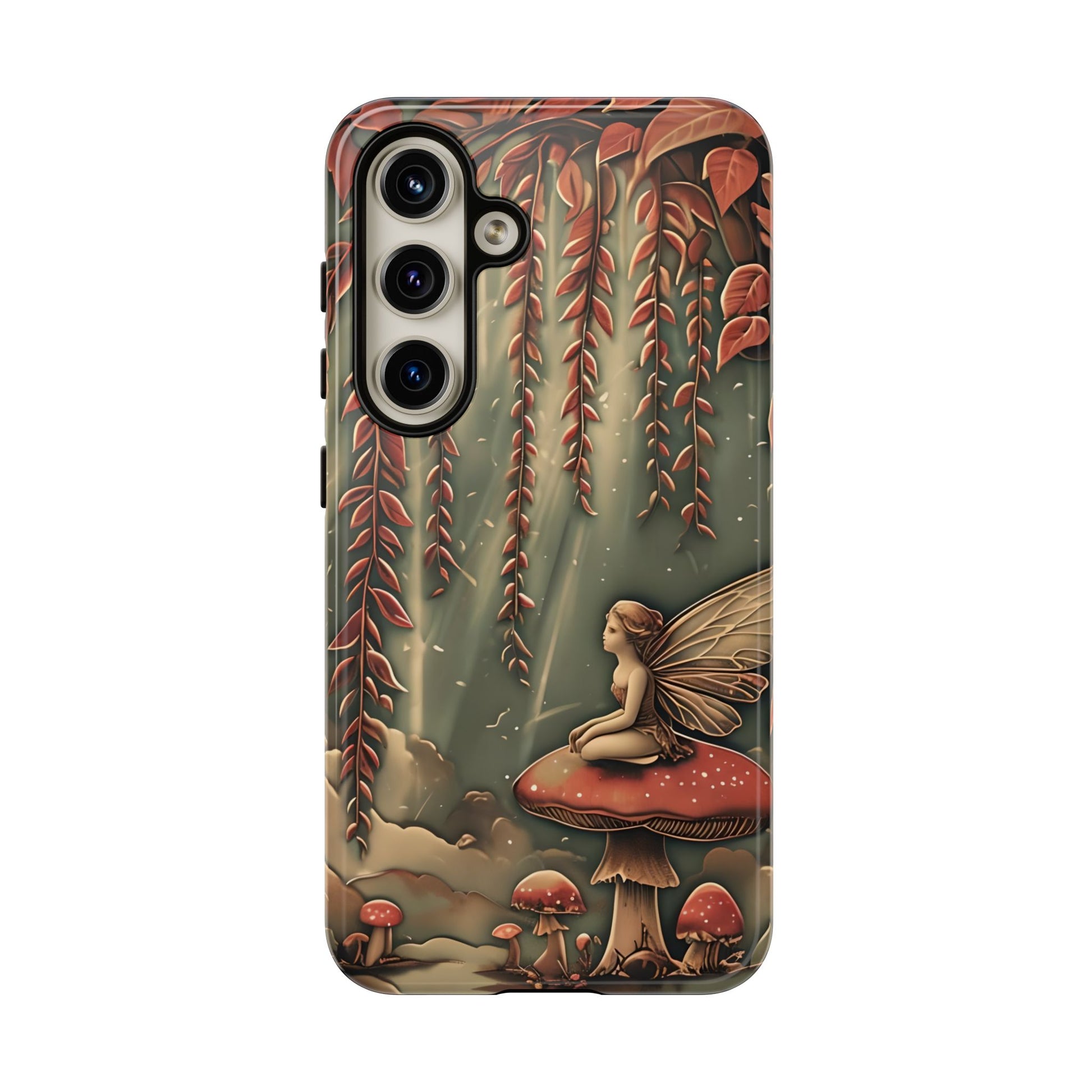 Willow Whisper - Tranquil Nature Art Samsung Galaxy S24 Tough Phone Case - Serene Willow Tree & Meditative Figure Design