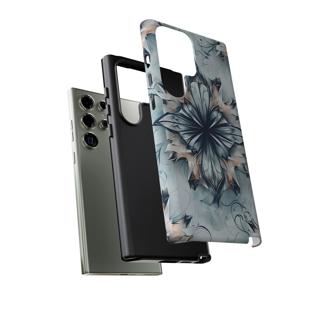 Indigo Mirage - Artistic Kaleidoscope Collection Artistic Floral - Samsung Galaxy S23 Ultra Tough Phone Case - Bold Indigo Symmetrical Design