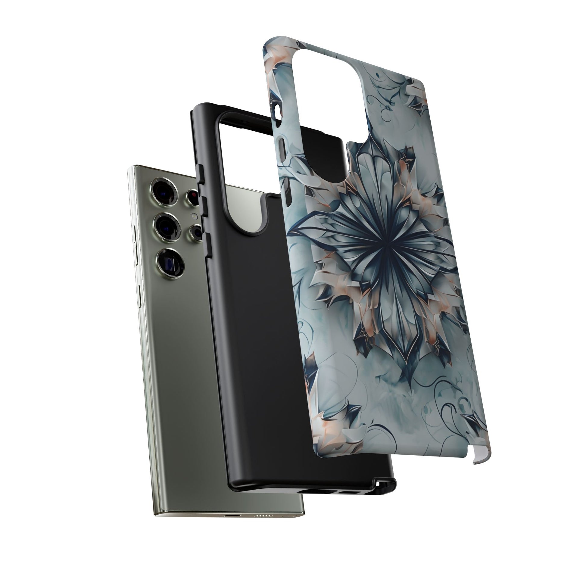 Indigo Mirage - Artistic Kaleidoscope Collection Artistic Floral - Samsung Galaxy S23 Ultra Tough Phone Case - Bold Indigo Symmetrical Design