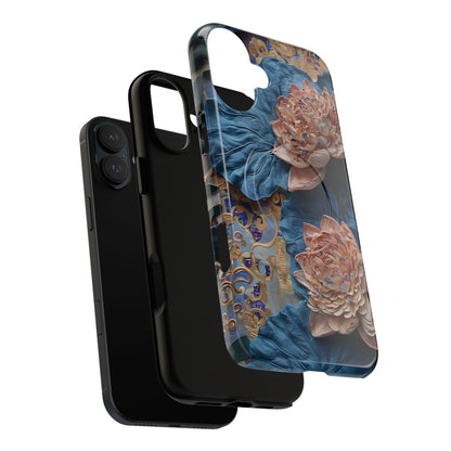 Peony Midnight Tapestry - iPhone Case- MagSafe Compatible - Elegant Blue & Blush Artful Phone Cover