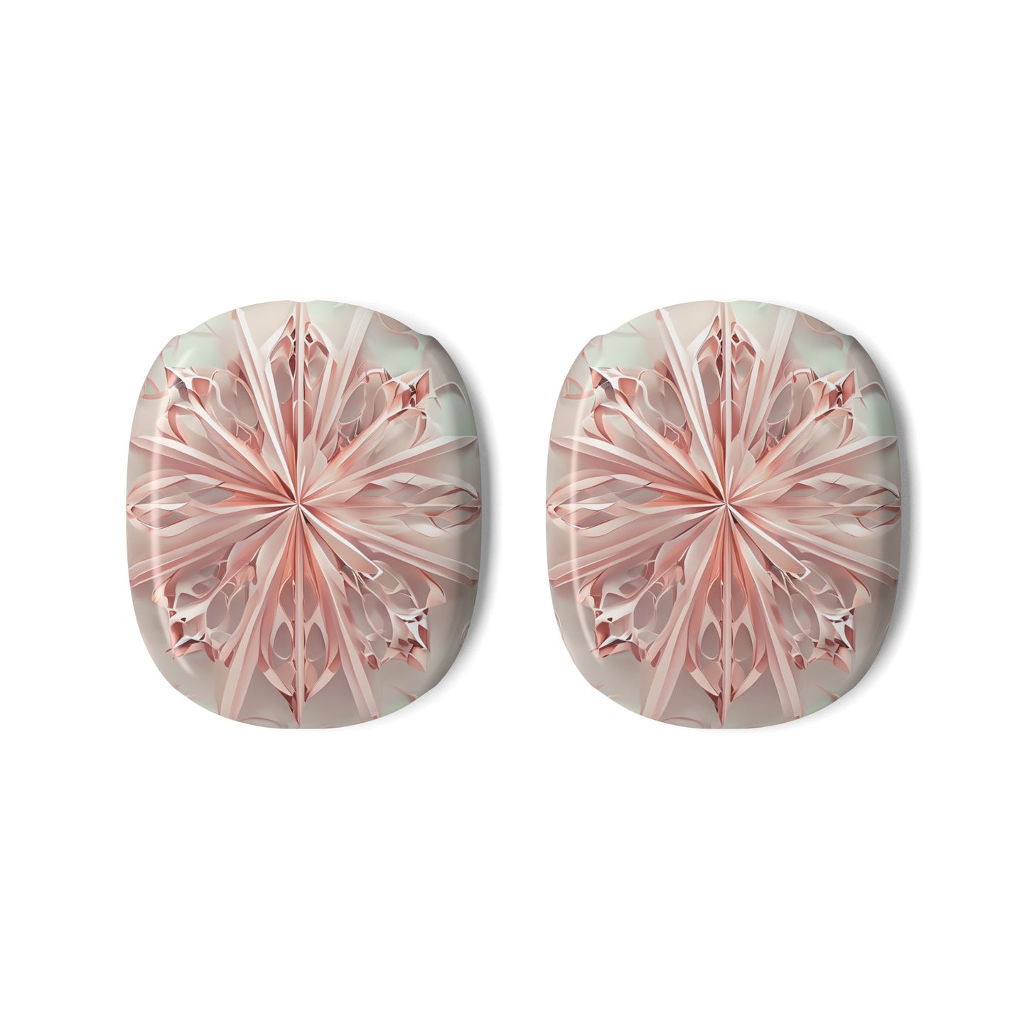 Blush Frost AirPods Max ear cup covers featuring frosted blush pink floral burst pattern on light neutral base, flat product view