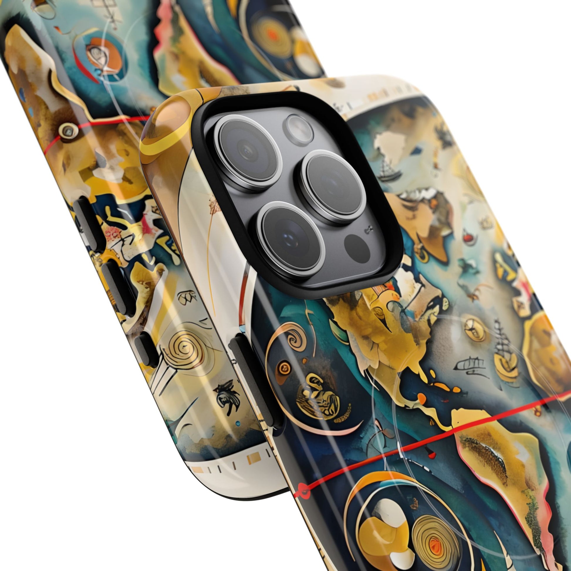 Celestial Map iPhone 15 Pro Max MagSafe Phone Case -Vintage Nautical World Map, Artistic Blue & Gold
