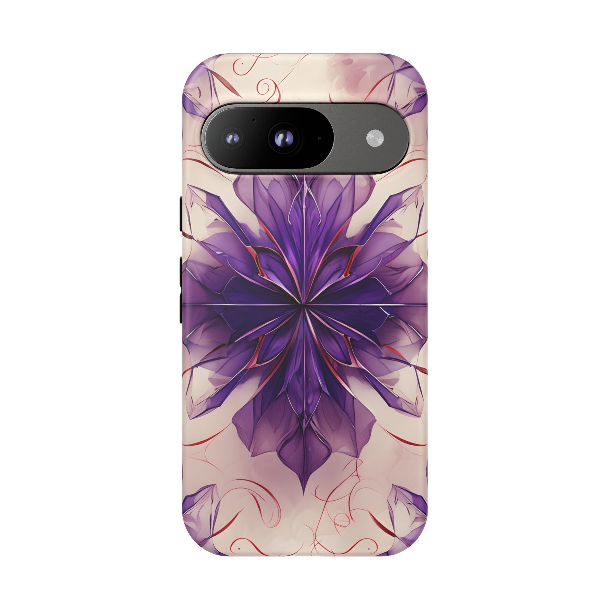 Violet Reverie - Kaleidoscope Collection Artistic Floral Burst - Google Pixel 9 Tough Phone Case - Bold Purple Symmetrical Design