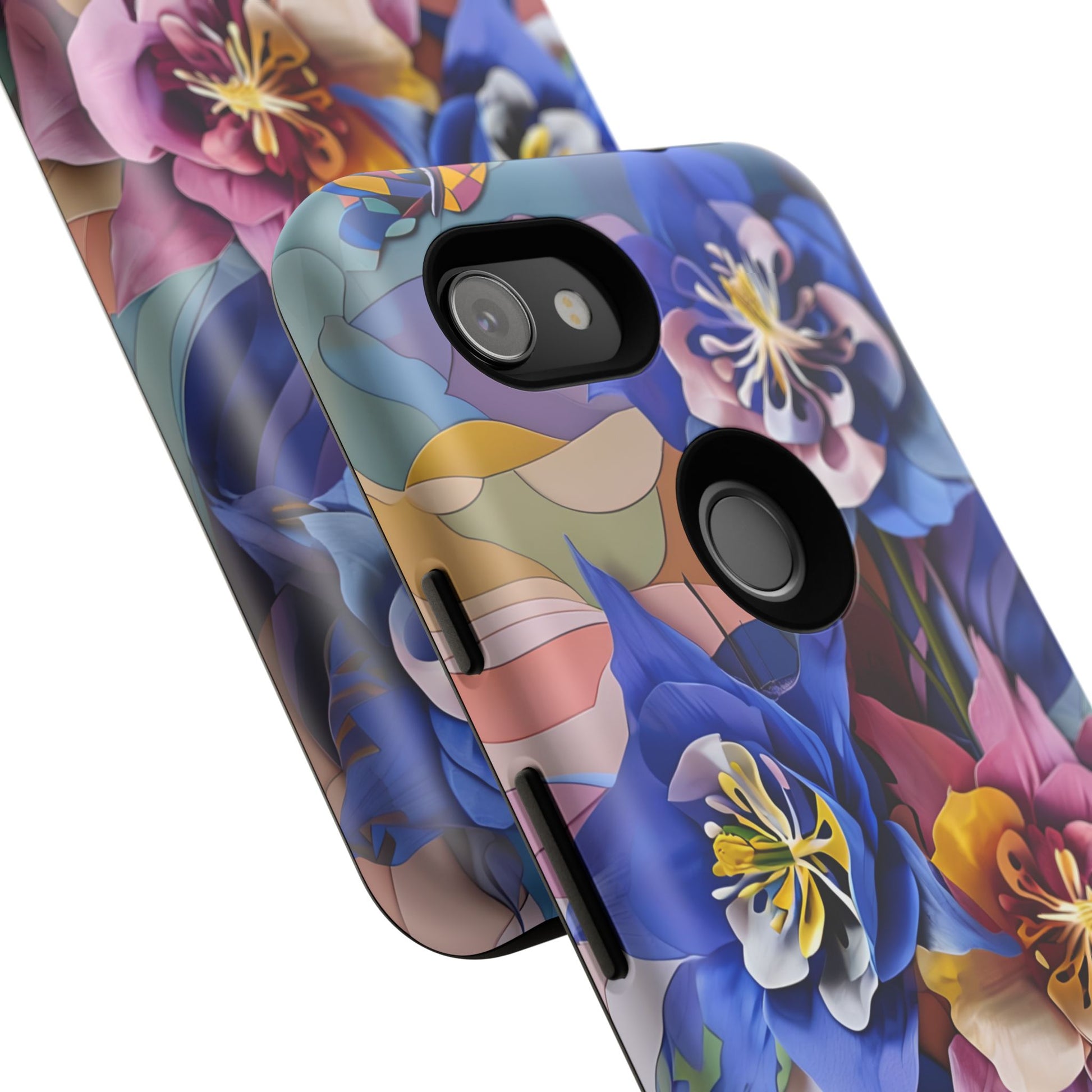 Blue Columbine Carnivale - Artistic Floral & Butterfly Google Pixel 3a Tough Phone Case - Vibrant Botanical Design