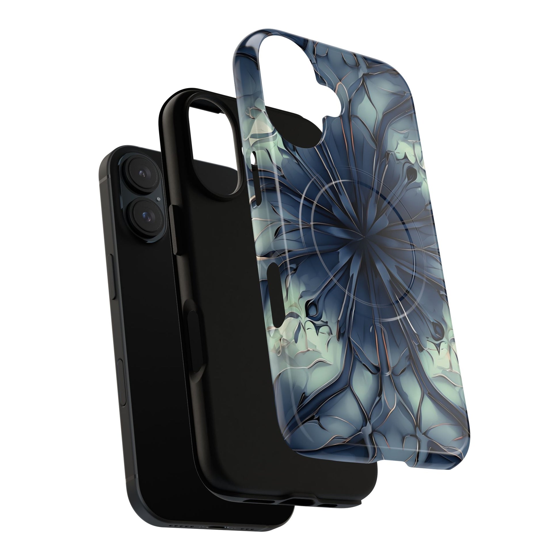 Indigo Mosaic - Artistic Kaleidoscope Collection Artistic Floral - iPhone 16 MagSafe Phone Case -Bold Blue Symmetrical Design