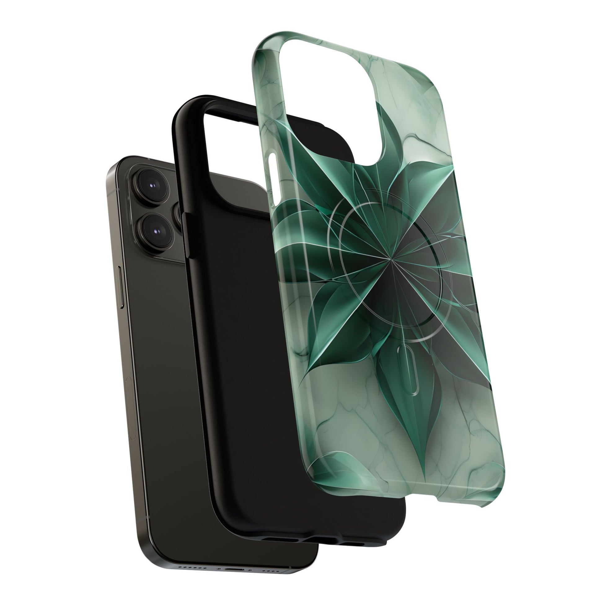 Emerald Bloom iPhone 14 Pro Max MagSafe Phone Case -Modern Symmetrical Floral Design, Green