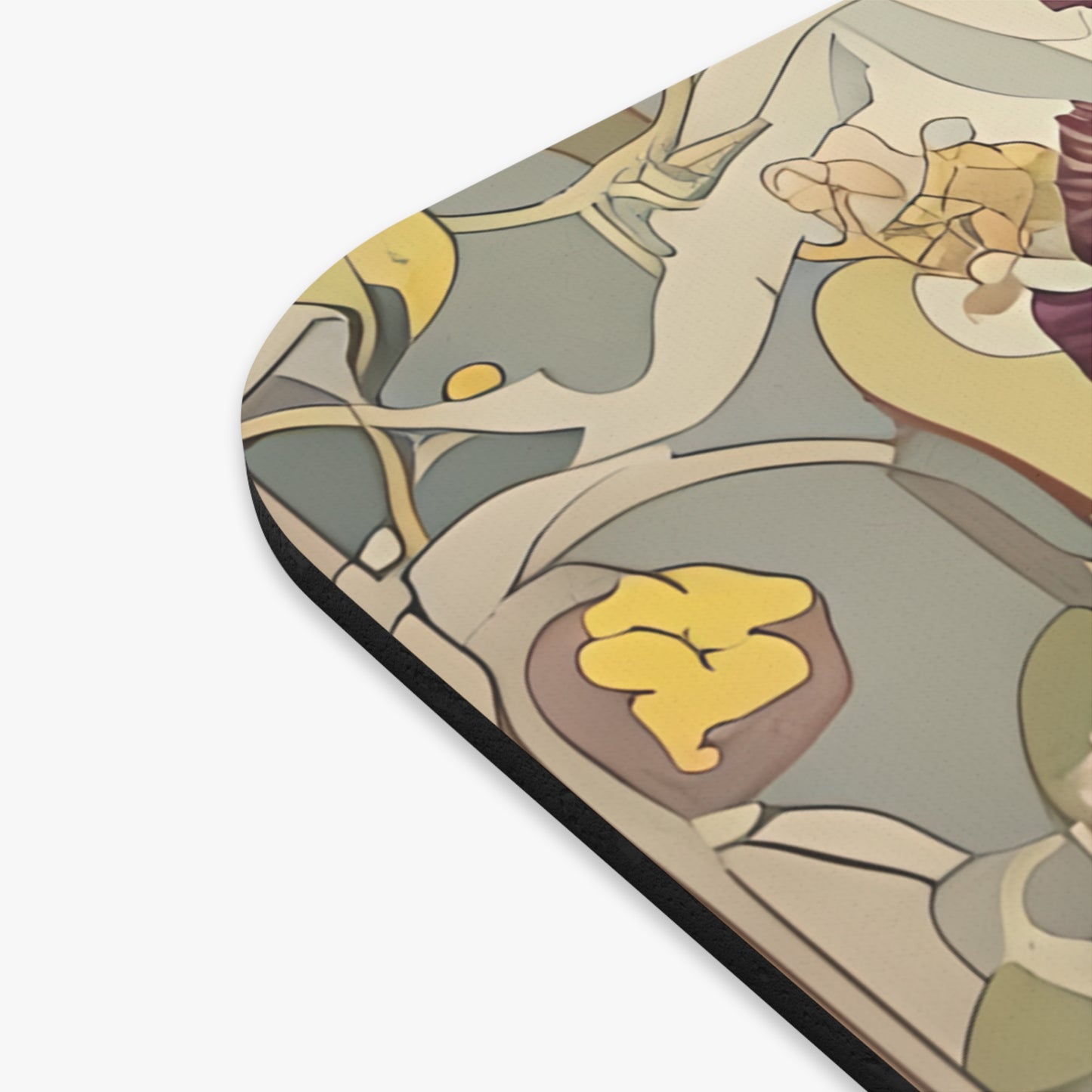 Close-up of Iris Reverie mouse pad showing printed iris floral detail