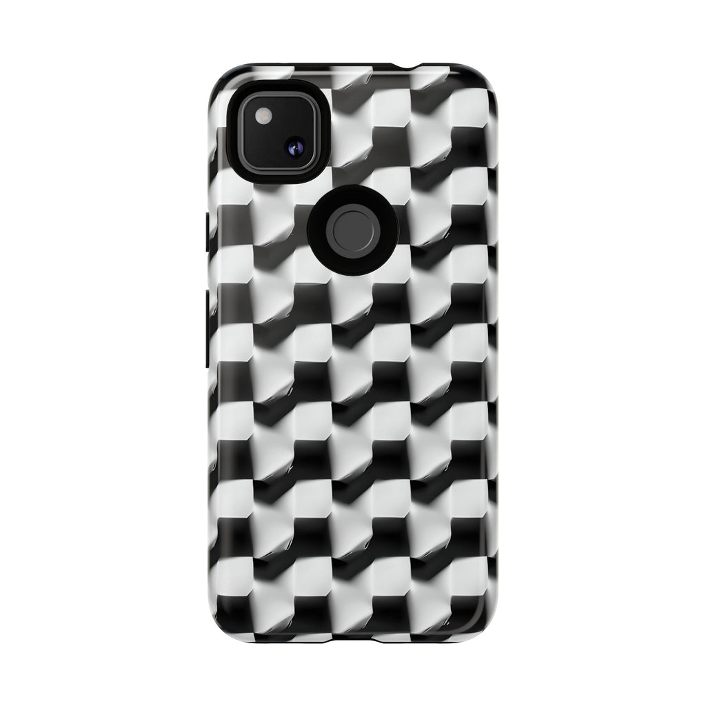 Monochrome Grid Tough Case for Google Pixel 4a - Classic Checkerboard, Black & White, Minimalist Trend