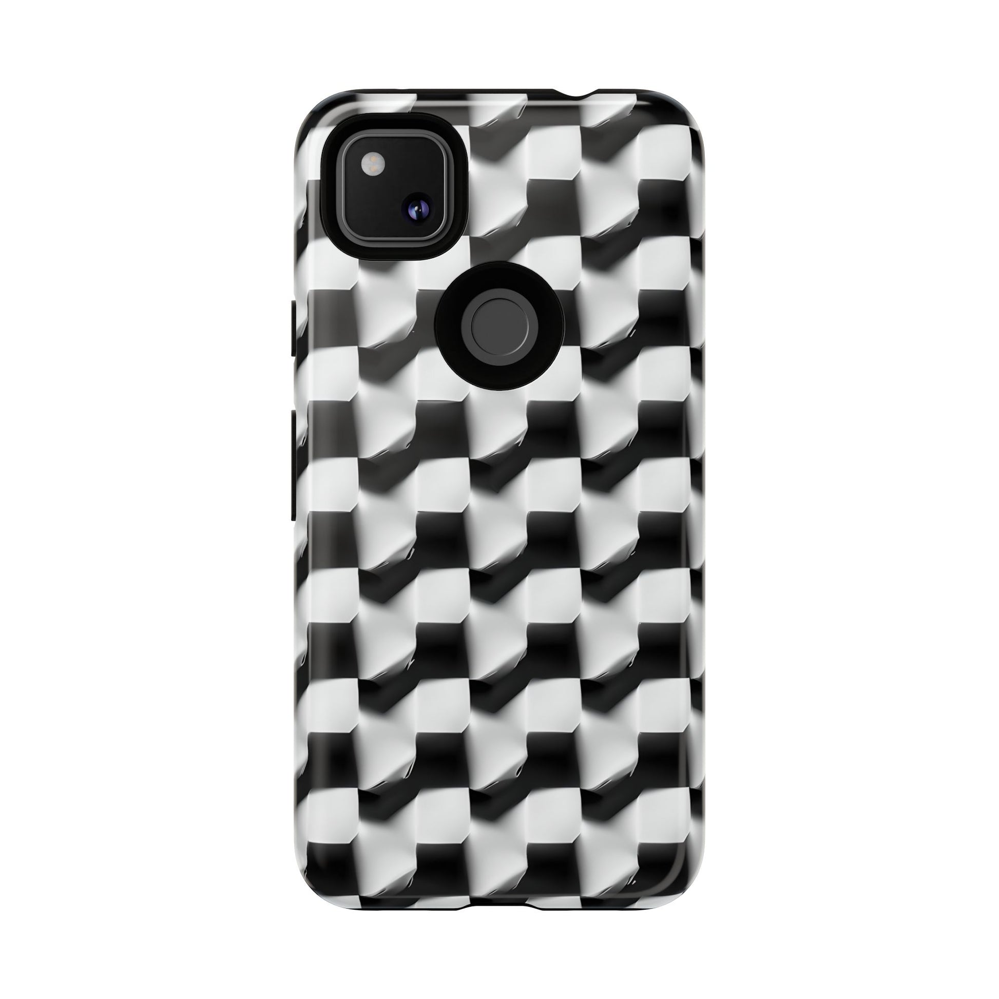 Monochrome Grid Tough Case for Google Pixel 4a - Classic Checkerboard, Black & White, Minimalist Trend