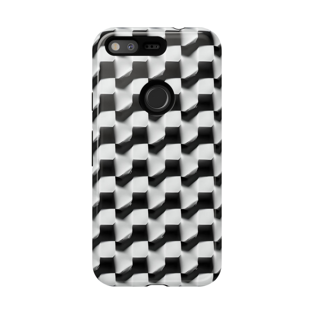 Monochrome Grid Tough Case for Google Pixel - Classic Checkerboard, Black & White, Minimalist Trend
