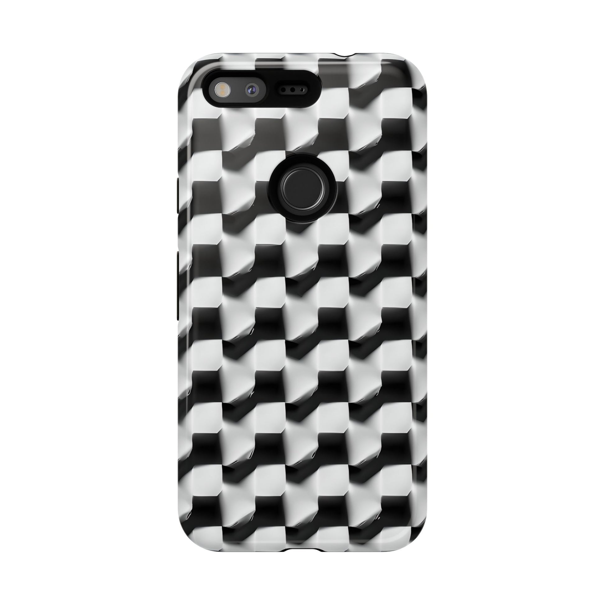 Monochrome Grid Tough Case for Google Pixel - Classic Checkerboard, Black & White, Minimalist Trend
