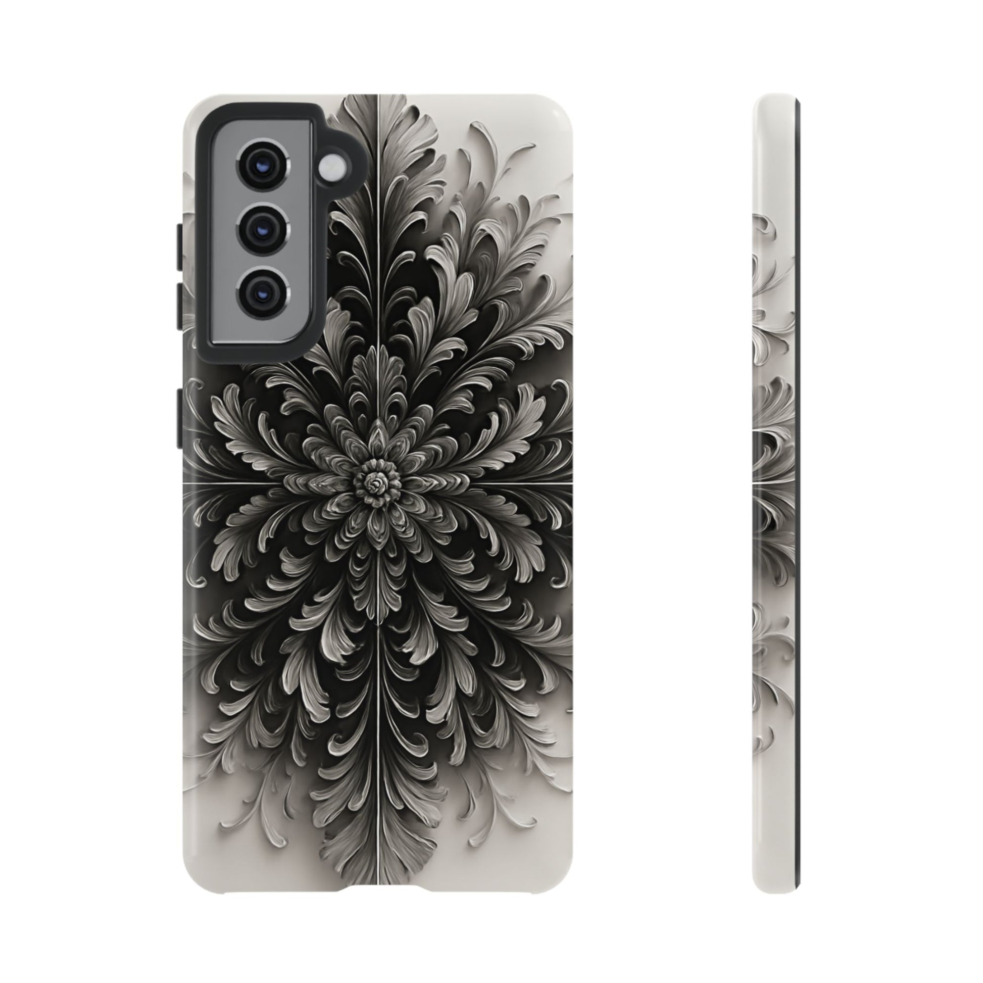 Obsidian Bloom - Elegant Black & White Samsung Galaxy S21 Tough Phone Case - Intricate Mandala Flower Design