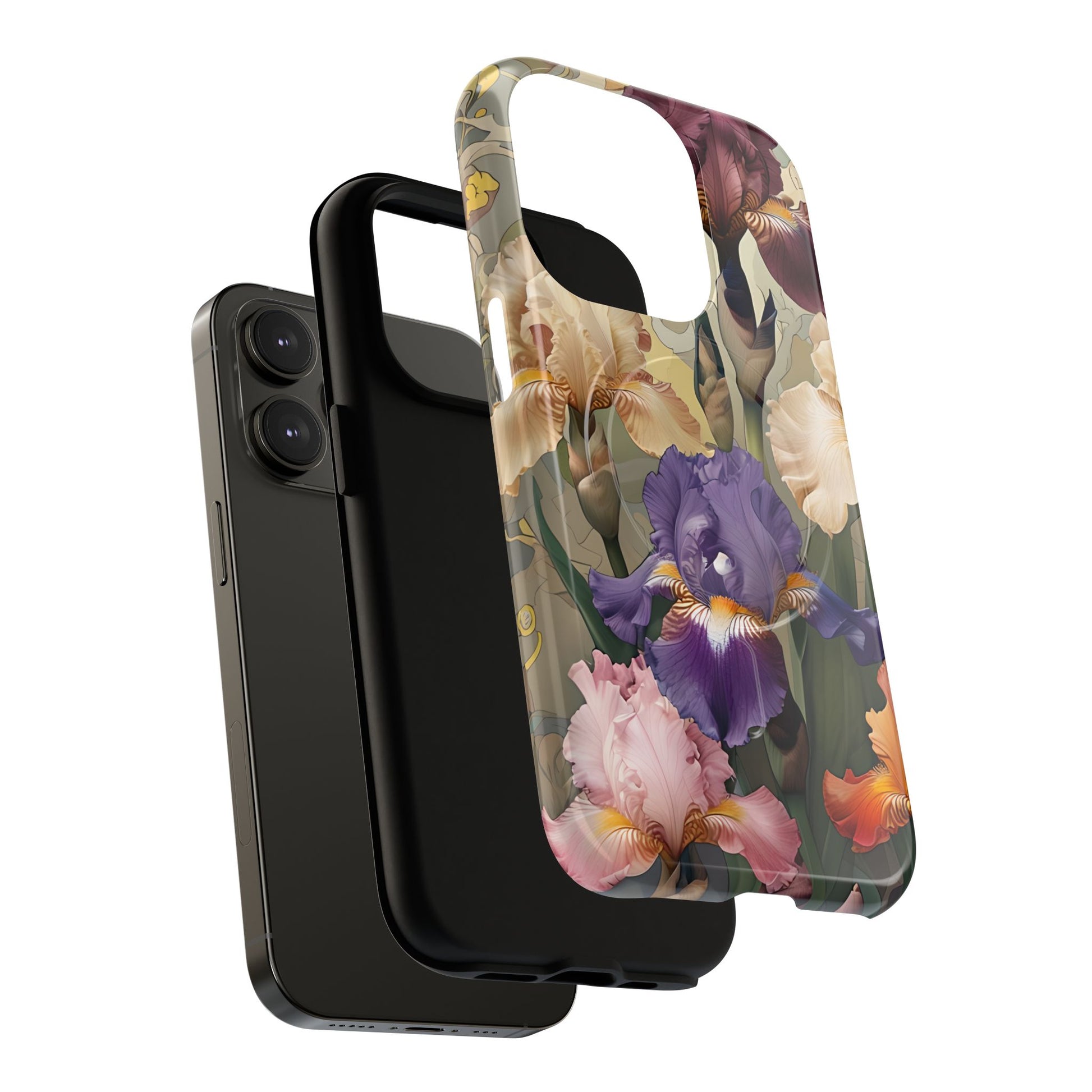 Iris Reverie - Elegant Painterly - iPhone 14 Pro - MagSafe Compatible - Artistic Purple & Cream Iris Design