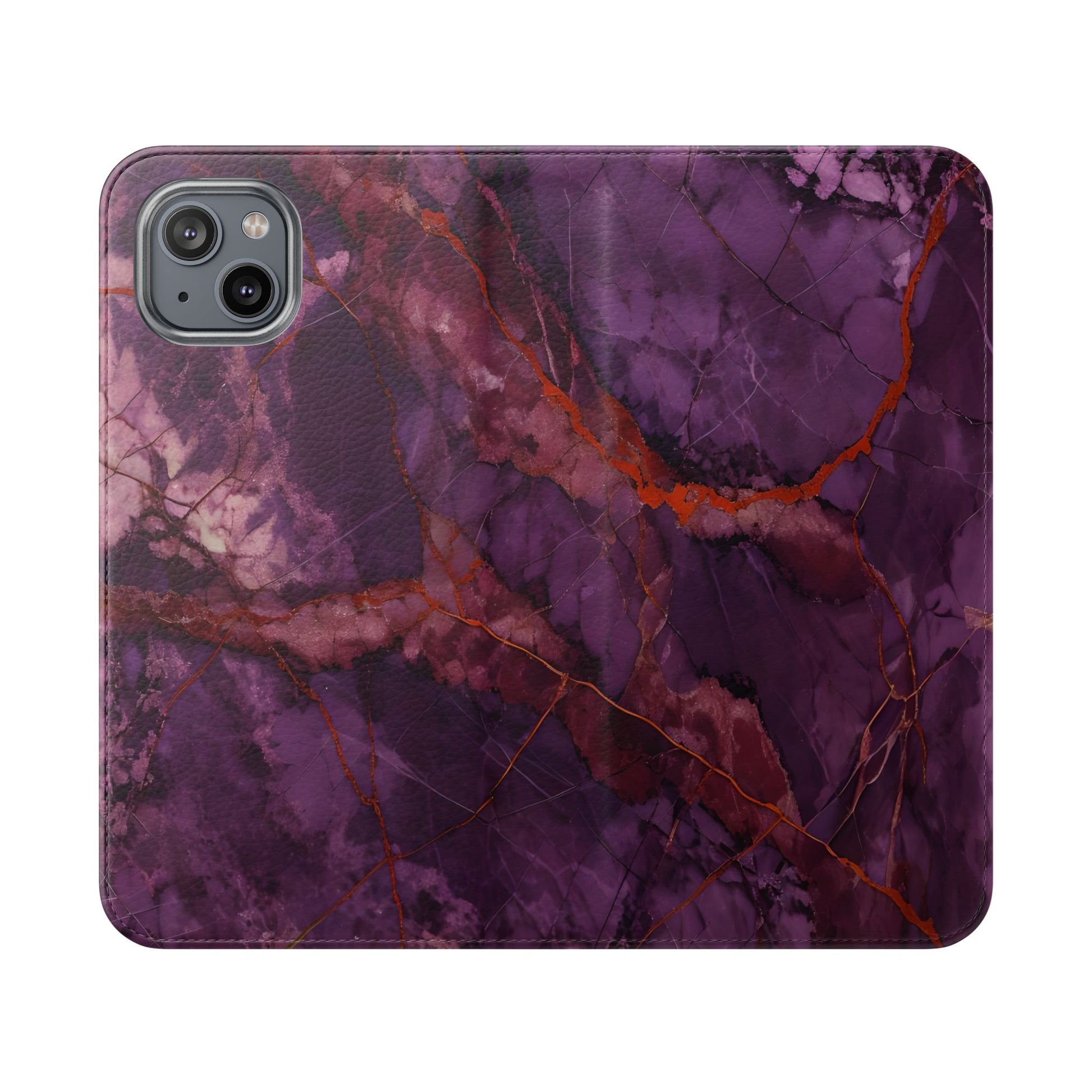 Amethyst Current Wallet Phone Case - Elegant Purple Marble Flip Cover for iPhone 14 Plus
