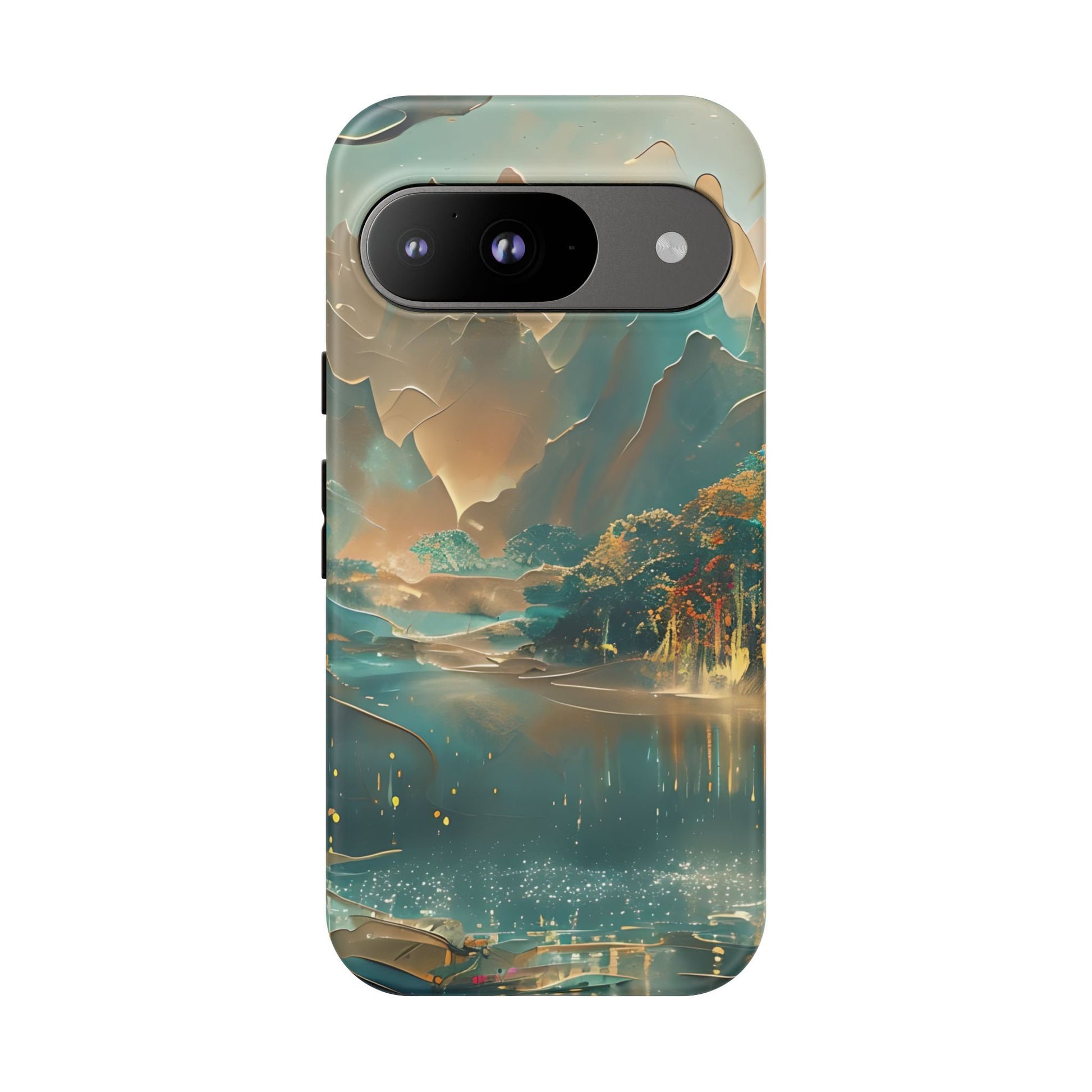 Misty Horizon - Serene Landscape Art Google Pixel 9 Tough Phone Case - Tranquil Mountain & Lake Design