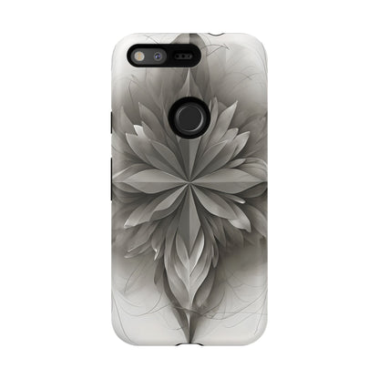 Silver Lotus - Elegant Monochrome Floral Google Pixel Tough Phone Case - Modern Lotus Design