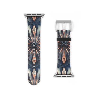 Obsidian Kaleidoscope Apple Watch band strap with silver clasp showing intricate kaleidoscope geometric artwork in dark obsidian tones