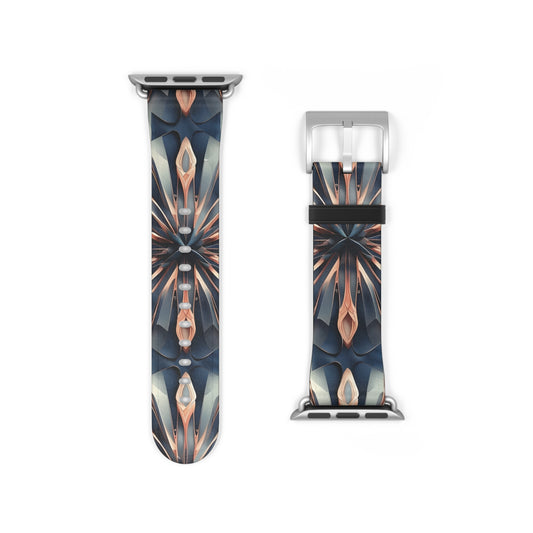Obsidian Kaleidoscope Apple Watch band strap with silver clasp showing intricate kaleidoscope geometric artwork in dark obsidian tones