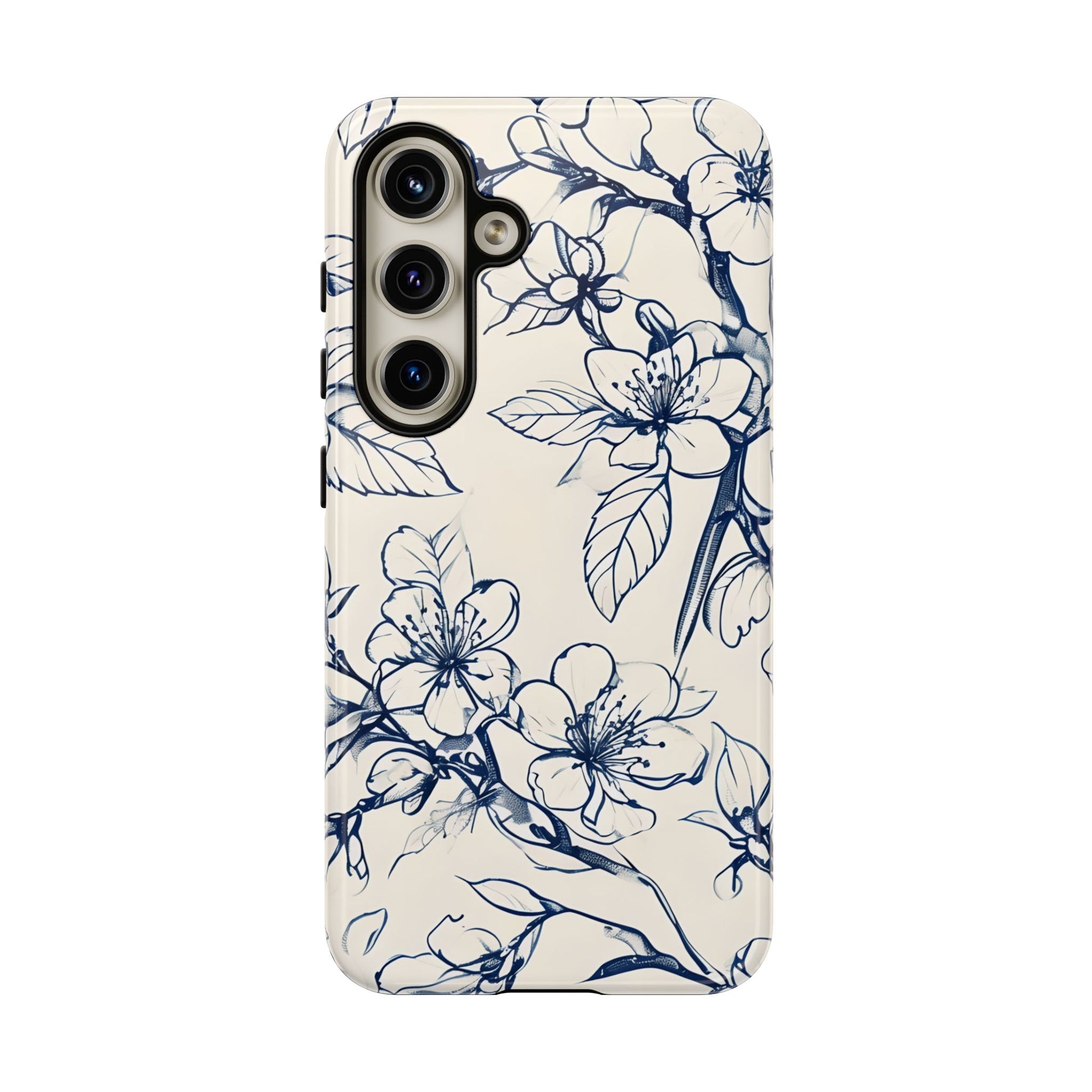 Blossom Sketch - Artistic Blue Floral Samsung Galaxy S24 Tough Phone Case - Hand-Drawn Botanical Design