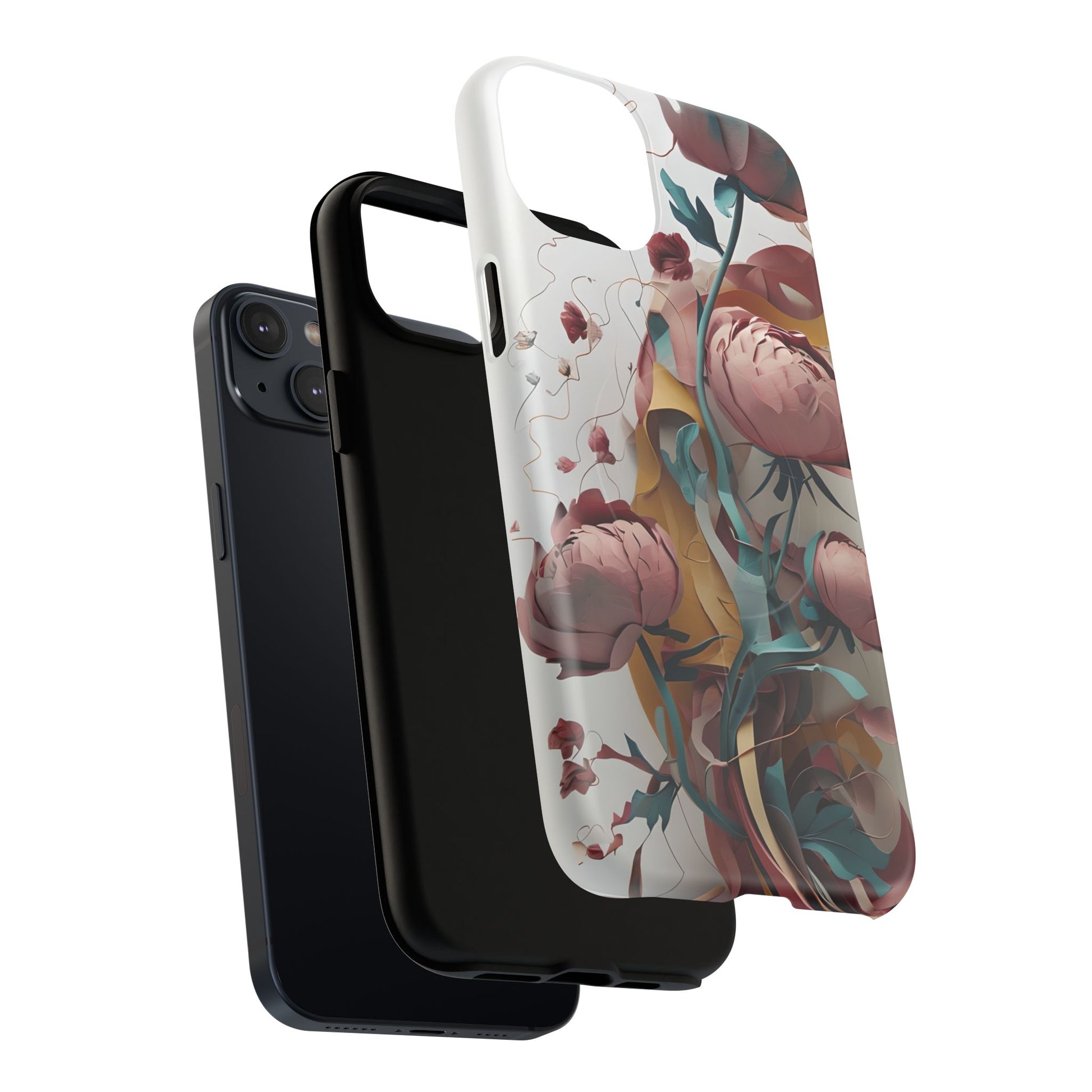 Blushing Peony Veil - Elegant Painterly Floral iPhone 14 Plus MagSafe Phone Case - Soft Blush & Teal Peony Design