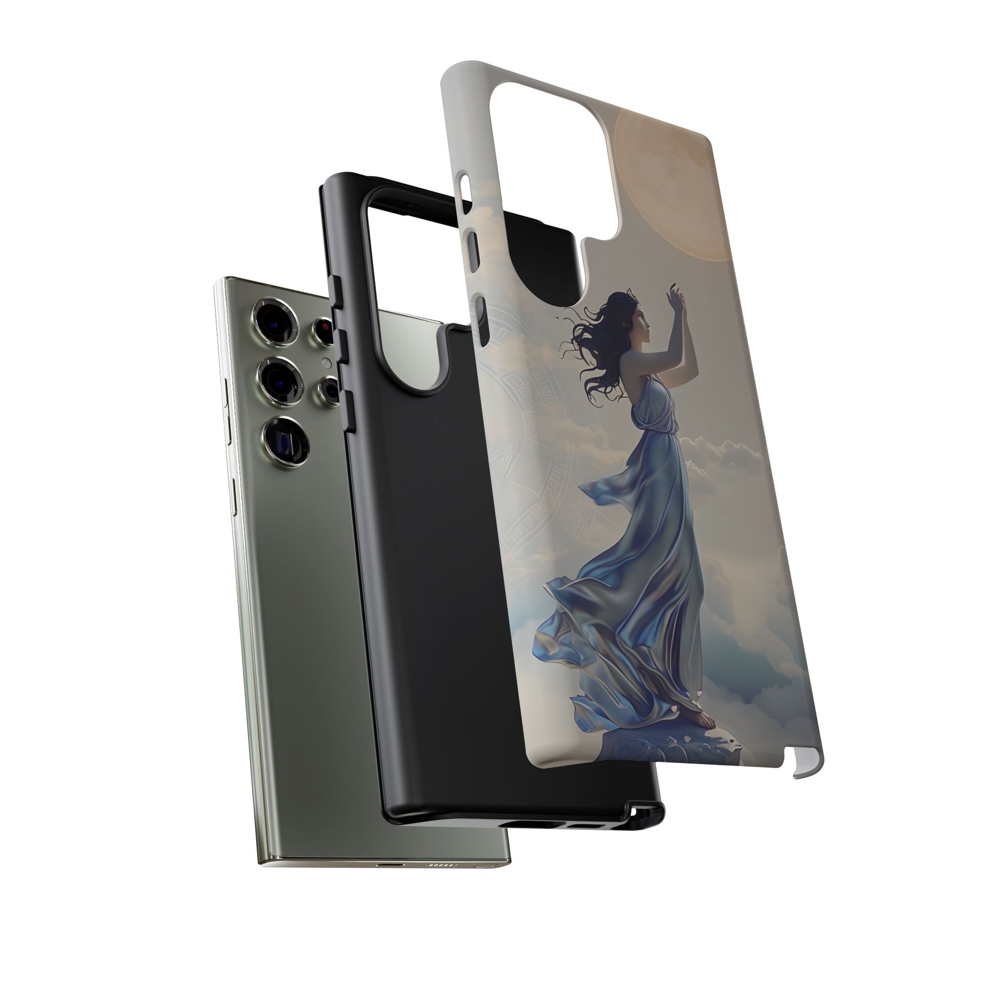 Moonlit Ascend - Ethereal Celestial Art Samsung Galaxy S23 Ultra Tough Phone Case - Dreamy Night Sky & Floating Woman Design