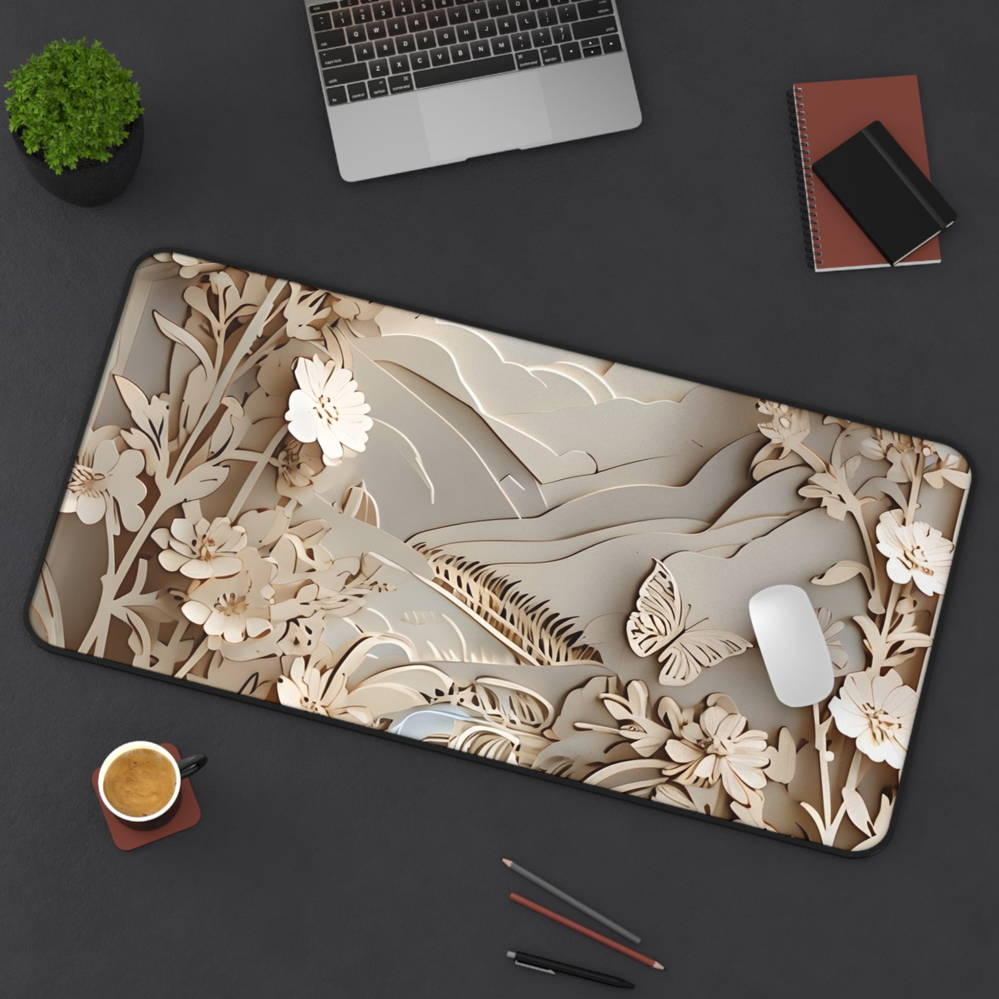 Moonlit Garden Desk Mat - Premium Office Desk Pad, 3 Sizes Available, Textured Illusion on a Smooth Surface