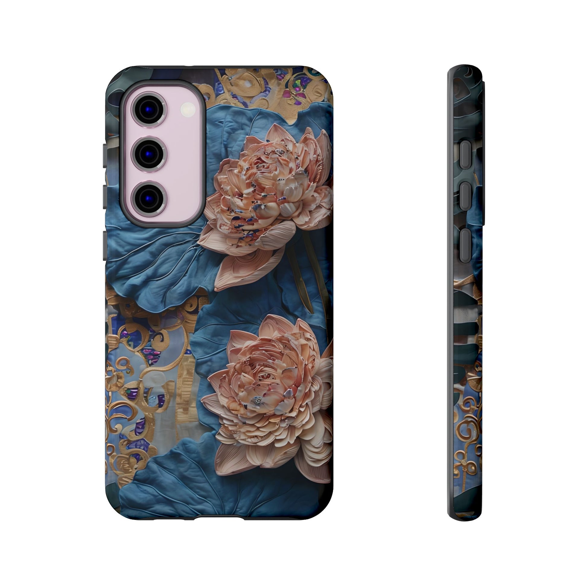 Peony Midnight Tapestry - Samsung Galaxy S23 Plus - Elegant Blue & Blush Artful Phone Cover