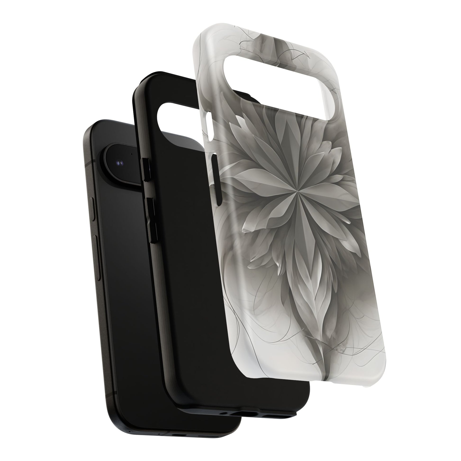 Silver Lotus - Elegant Monochrome Floral Google Pixel 9 Tough Phone Case - Modern Lotus Design
