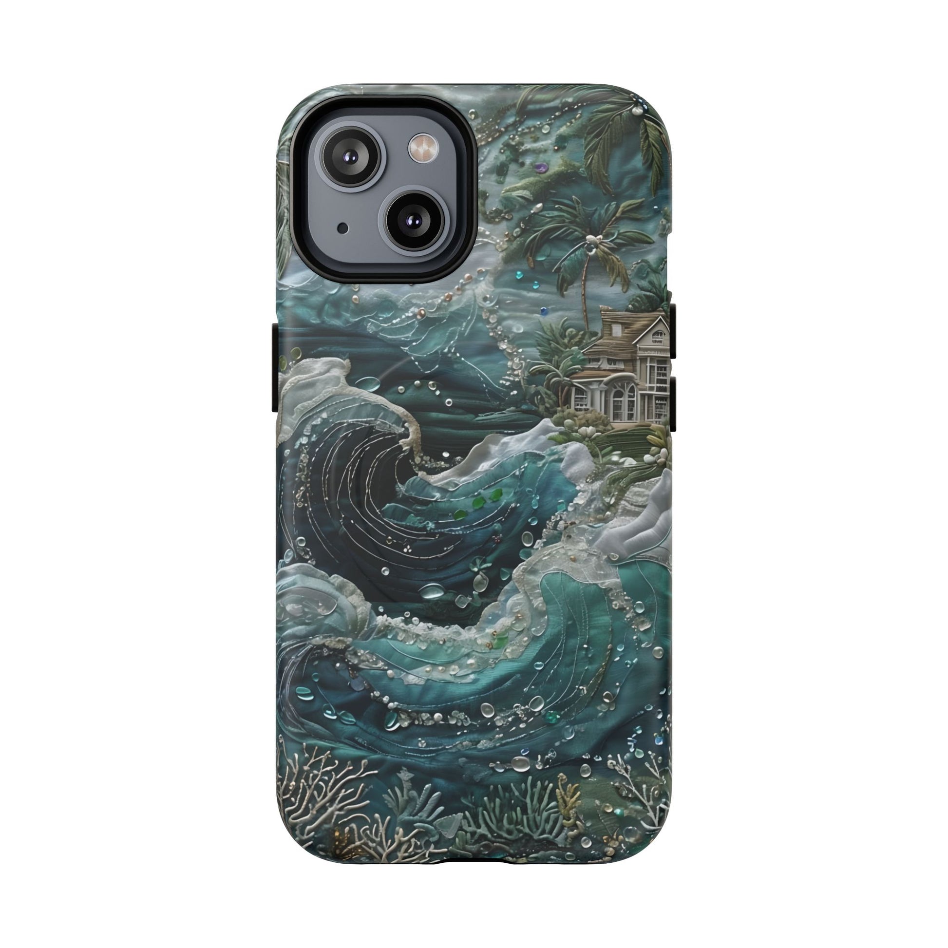 Tropical Midnight Wave - Artistic Ocean iPhone 14 MagSafe Phone Case - Dramatic Blue Wave Design