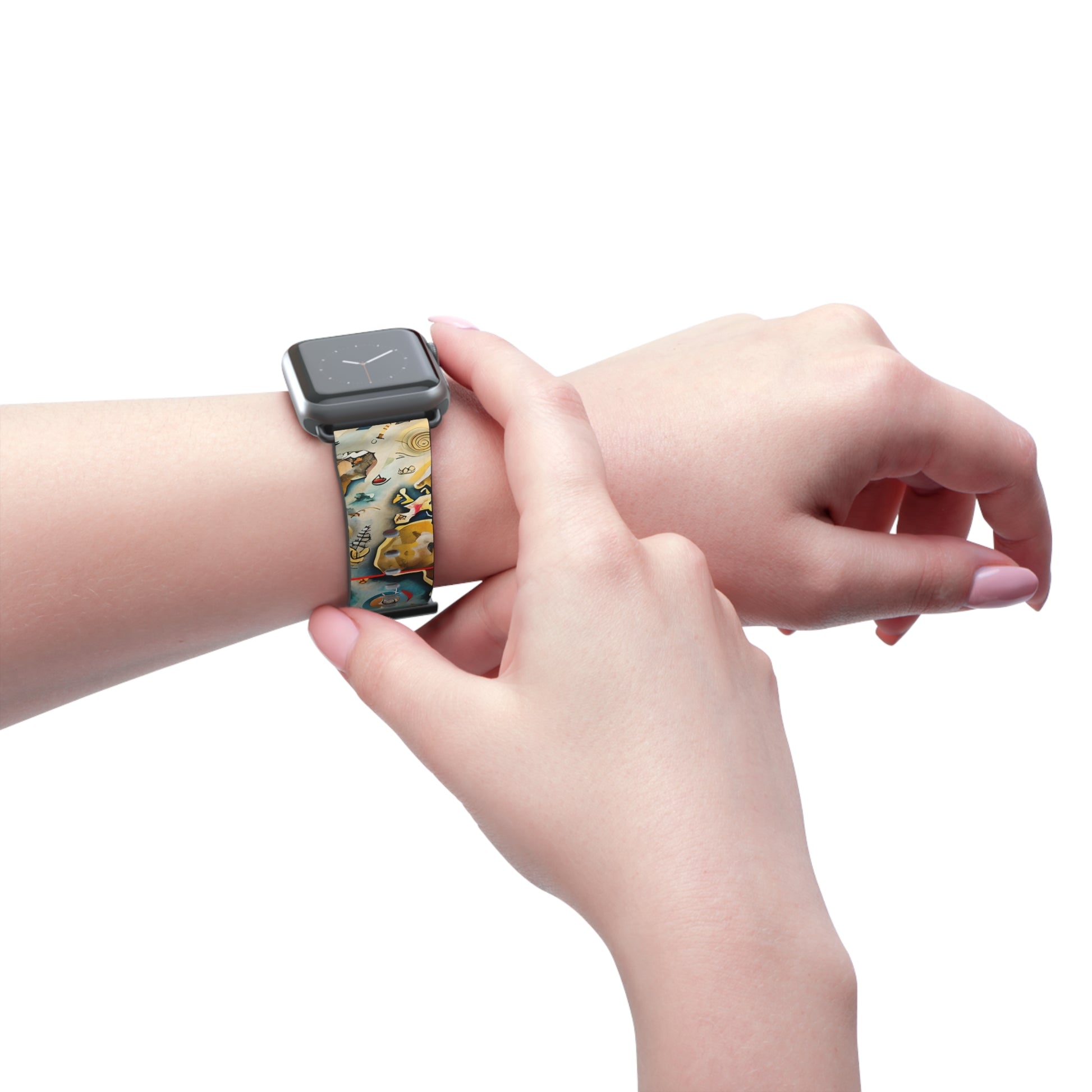 Celestial Map Apple Watch band worn on wrist featuring detailed celestial star chart design