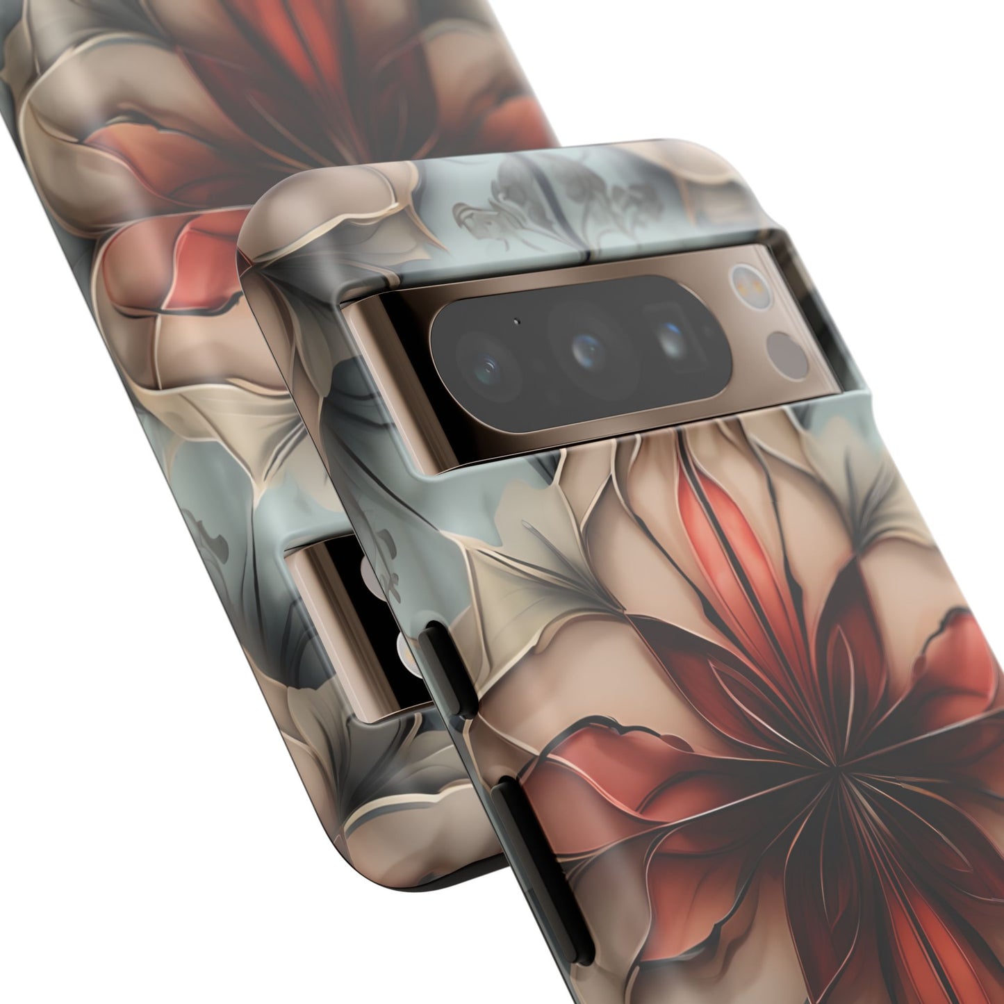 Ember Bloom - Kaleidoscope Collection Artistic Floral - Google Pixel Tough Phone Case - Fiery Symmetrical Design