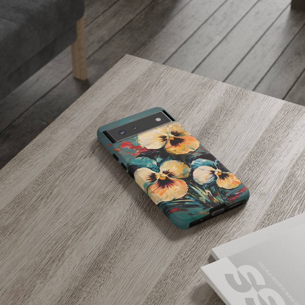 Golden Pansy Cascade Tough Case for Google Pixel 6 - Floral Artistic Shockproof Cover, Elegant Protective Phone Case