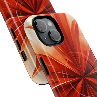 Angled view of Sunset Fleur orange floral geometric iPhone MagSafe protective case
