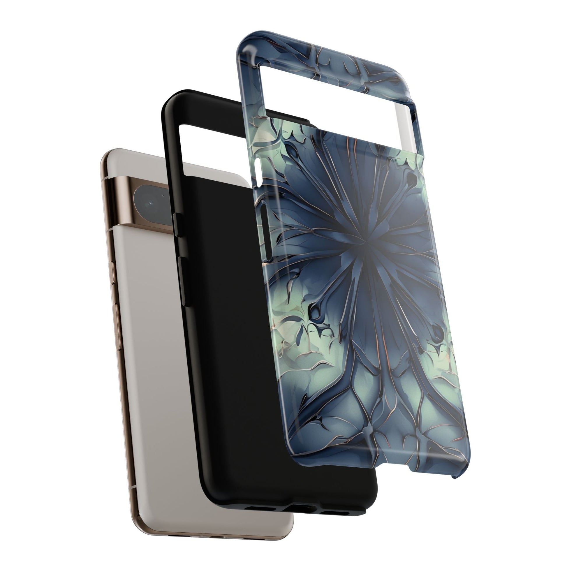 Indigo Mosaic - Artistic Kaleidoscope Collection Artistic Floral - Google Pixel 8 Pro Tough Phone Case - Bold Blue Symmetrical Design