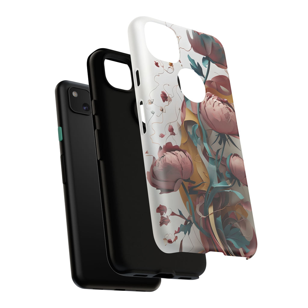 Blushing Peony Veil - Elegant Painterly Floral Google Pixel 4a Tough Phone Case - Soft Blush & Teal Peony Design