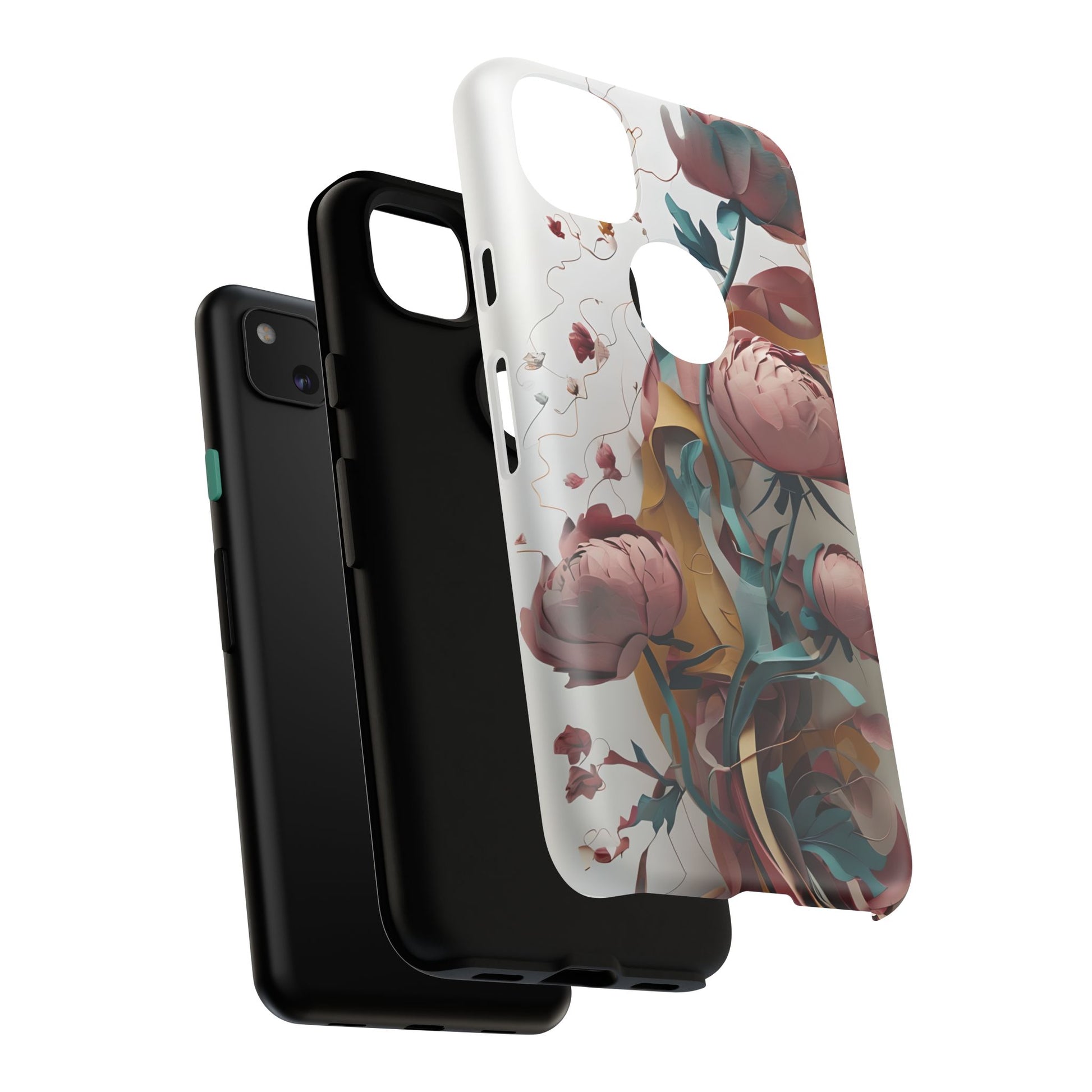 Blushing Peony Veil - Elegant Painterly Floral Google Pixel 4a Tough Phone Case - Soft Blush & Teal Peony Design