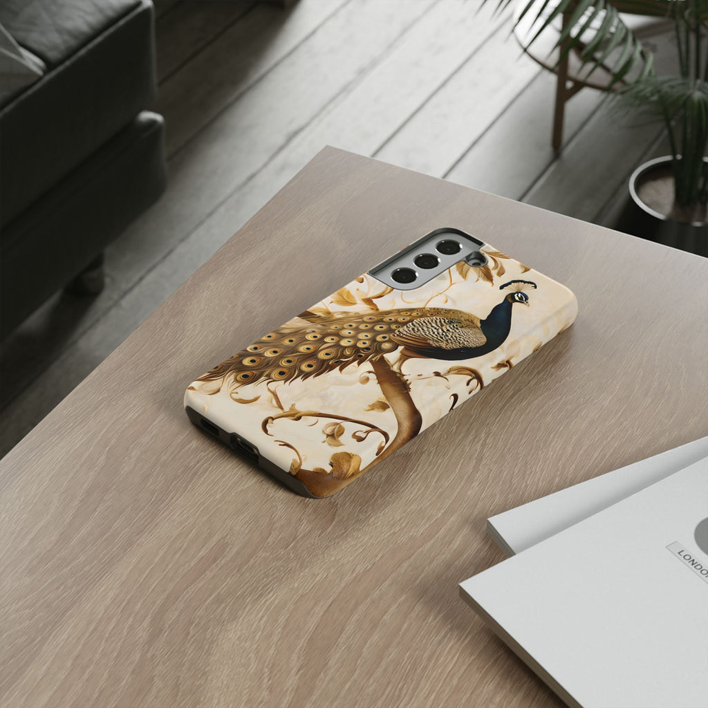Golden Plumage - Luxe Peacock Art Samsung Galaxy S22 Plus Phone Case - Elegant Gold & Cream Design
