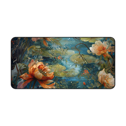 Waterlily Nocturne Designer Desk Mat - Premium Office Desk Pad, 3 Sizes Available, Artistic Workspace Protection