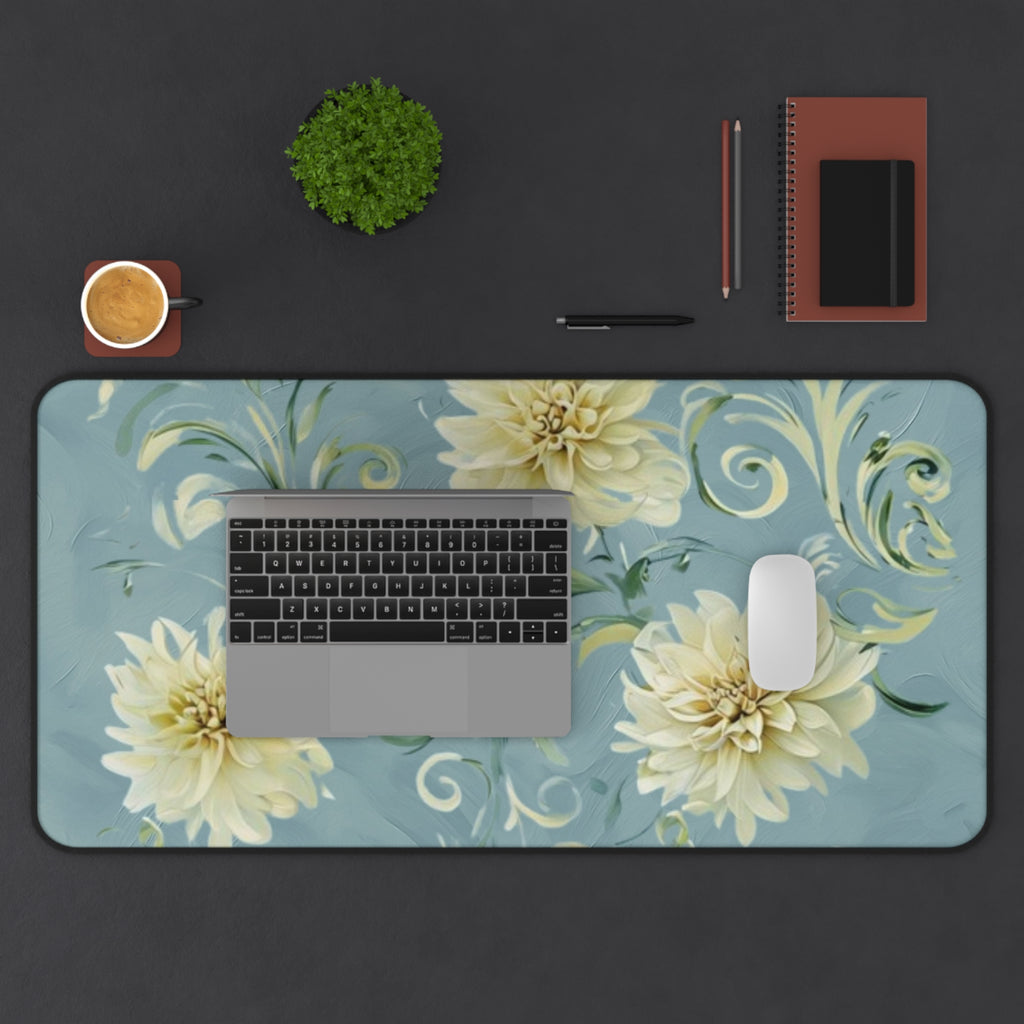 Golden Dahlia Trio Desk Mat - Premium Office Desk Pad, 3 Sizes Available, Artistic Workspace Protection