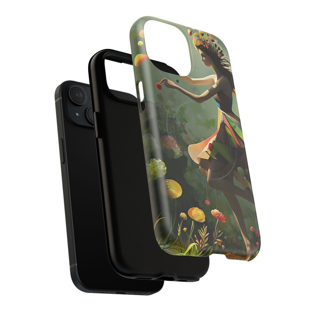 Dancing Wildflower Muse iPhone 15 - Artistic Floral Fantasy Cover - MagSafe Compatible - Whimsical Nature-Inspired Protective Accessory